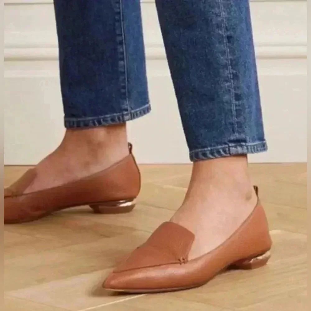 Nicholas Kirkwood brown pebbled Leather Point-Toe Flats 37